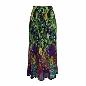 Vintage Broomstick Skirt 2XL Floral Crinkle 100% Cotton Maxi Tropical Bright